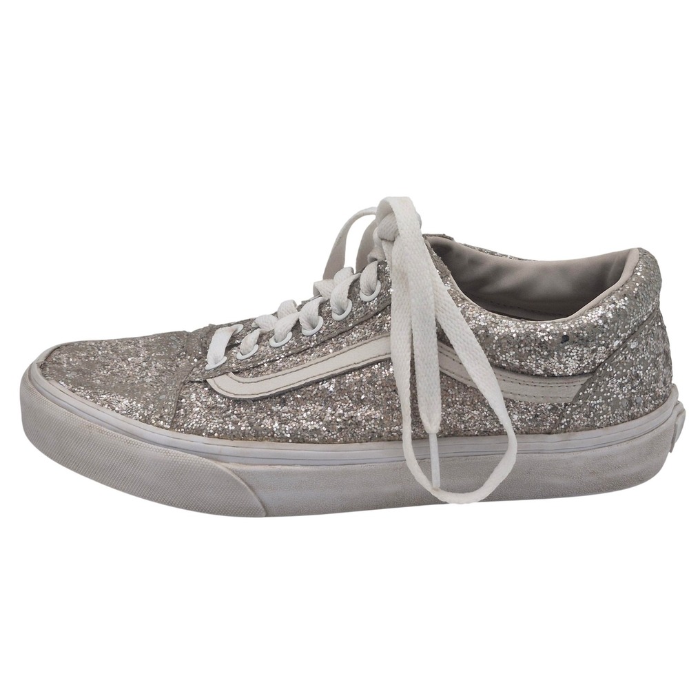 Vans Old Skool Shoes Womens Size 8.5 Silver Glitter Low‎ Top Skate Sneakers